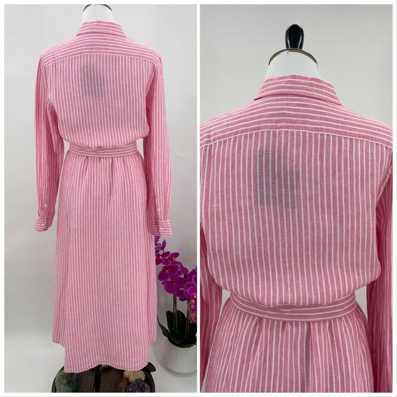 Maxi ShirtDress NWT Linen PinkWhite Ralph Lauren - Picture 4 of 14